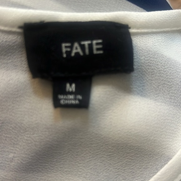 Fate Women's Navy and White Striped Sheer Tank Medium - Picture 5 of 5